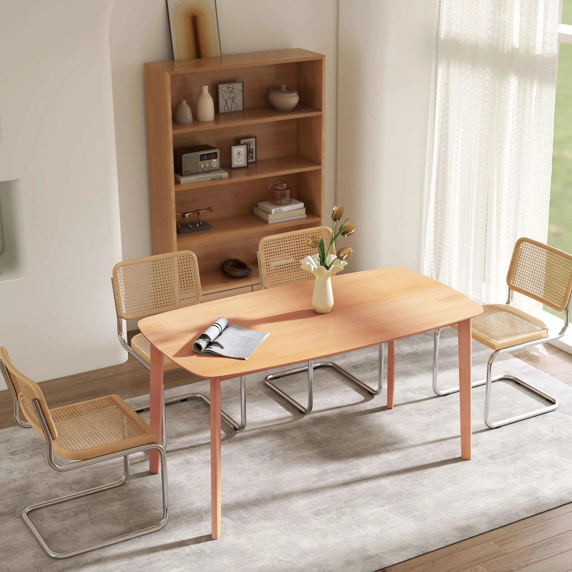 Solid Wood Dining Table for 6 People, 47" Rectangular Kitchen Table, Natural - Image 10