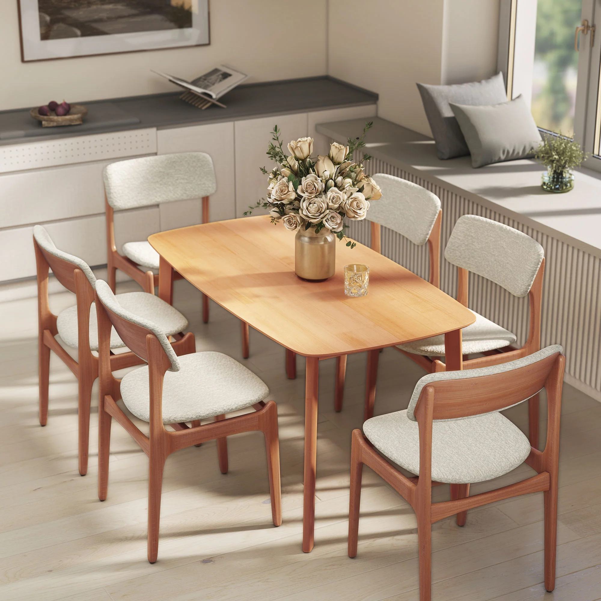 Solid Wood Dining Table for 6 People, 47" Rectangular Kitchen Table, Natural - Image 11