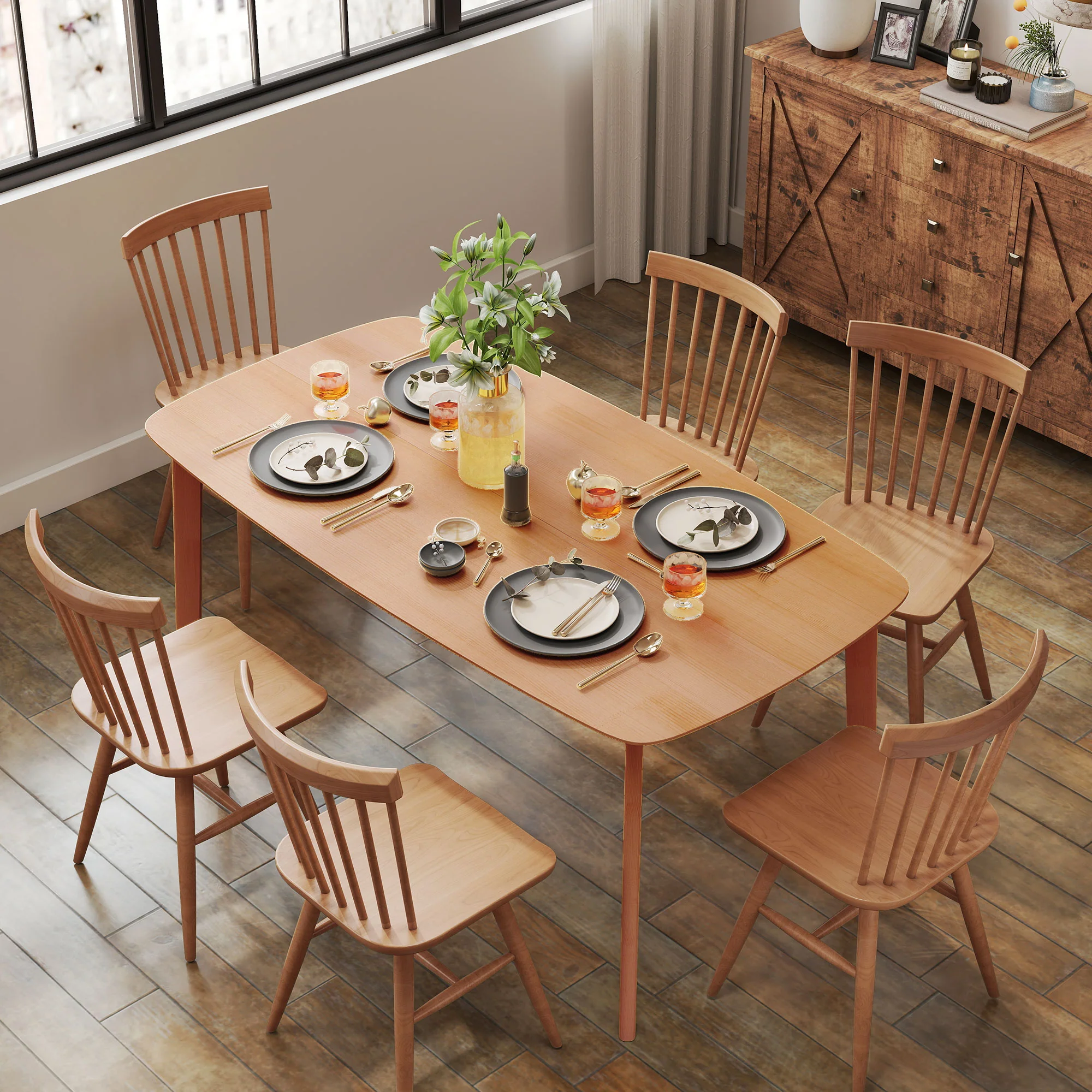 Solid Wood Dining Table for 6 People, 47" Rectangular Kitchen Table, Natural - Image 3