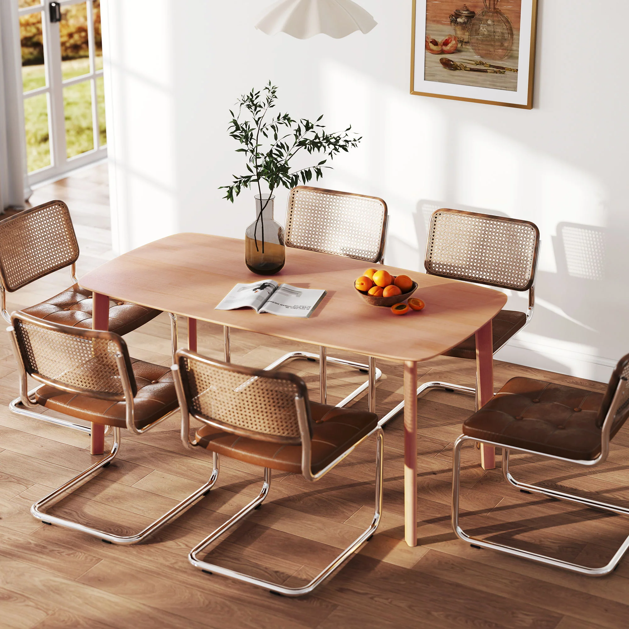 Solid Wood Dining Table for 6 People, 47" Rectangular Kitchen Table, Natural - Image 4