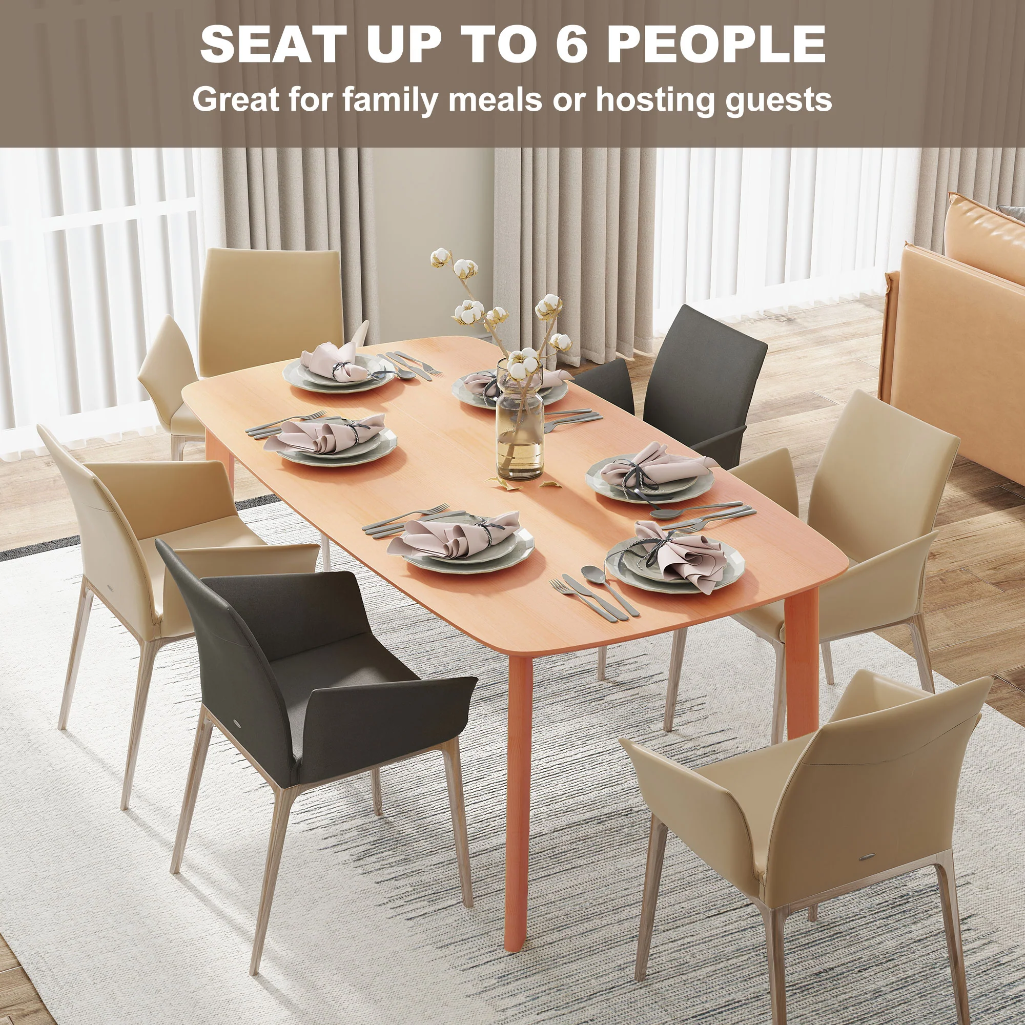 Solid Wood Dining Table for 6 People, 47" Rectangular Kitchen Table, Natural - Image 6