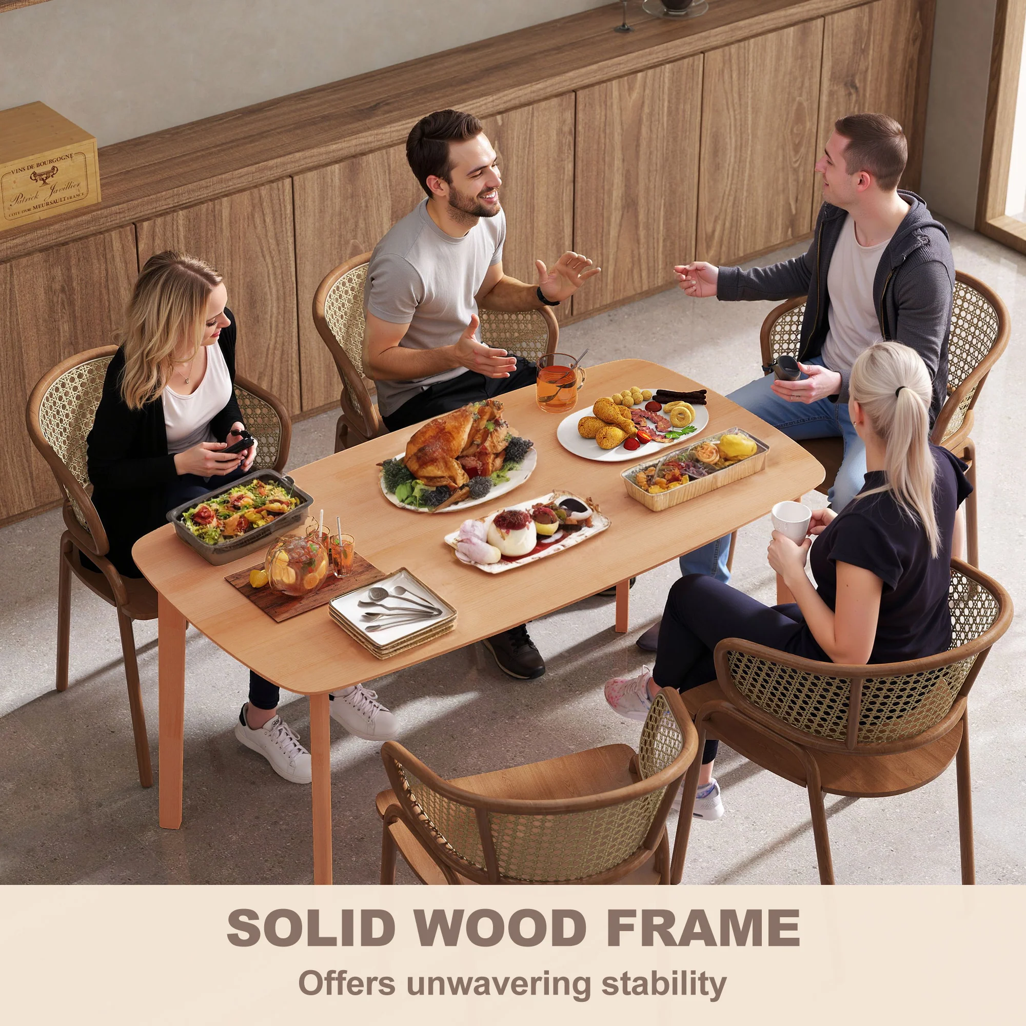 Solid Wood Dining Table for 6 People, 47" Rectangular Kitchen Table, Natural - Image 7