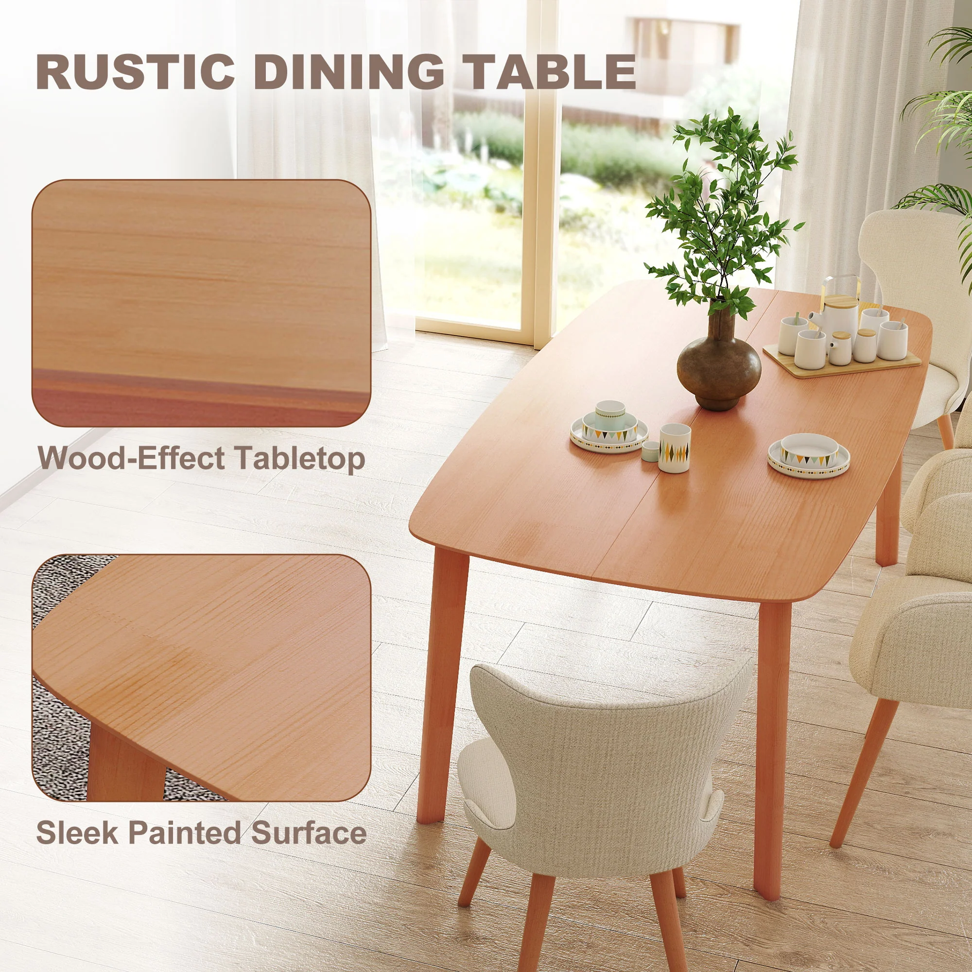 Solid Wood Dining Table for 6 People, 47" Rectangular Kitchen Table, Natural - Image 9