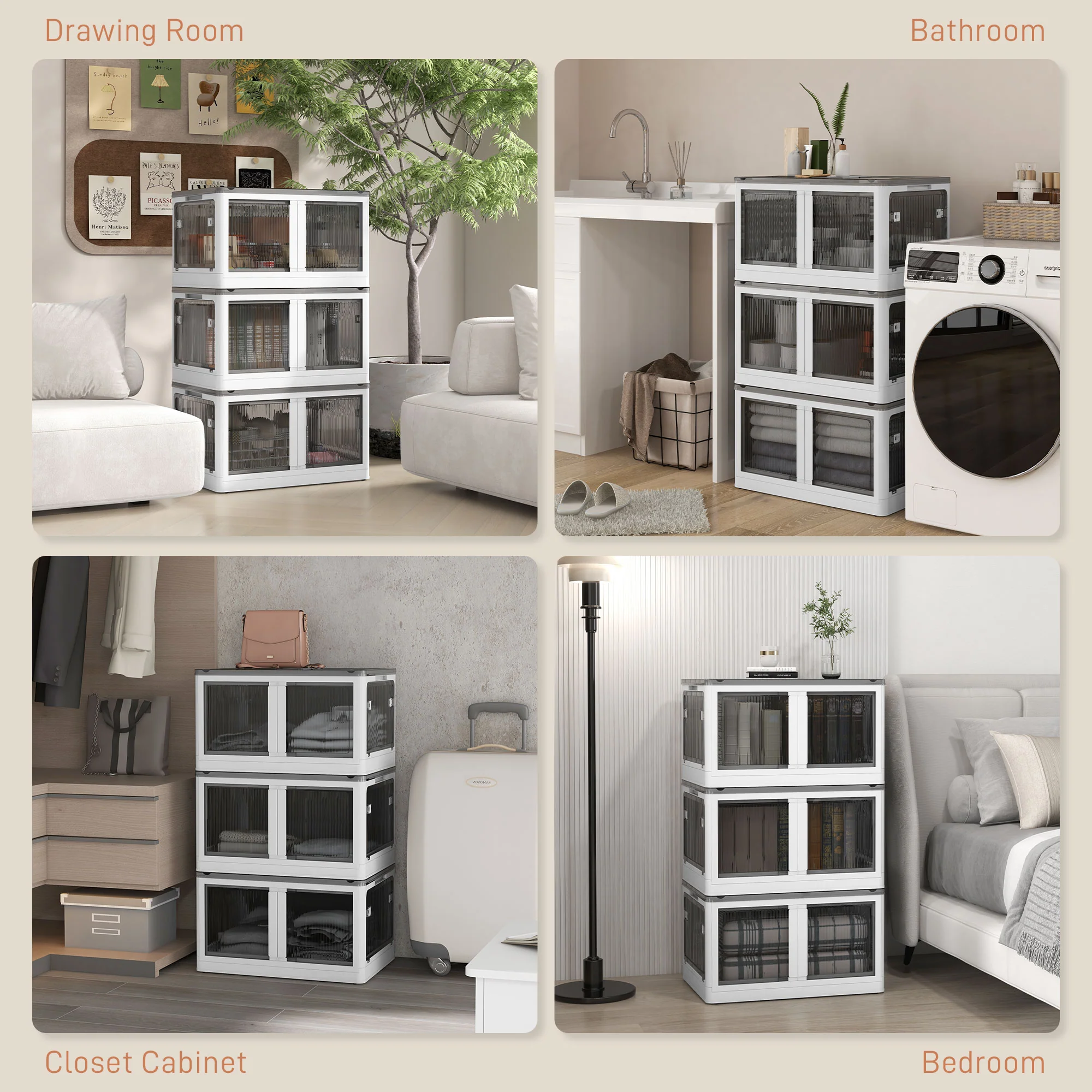 Stackable Storage Bins with Lids Wheels and Collapsible White - Image 10
