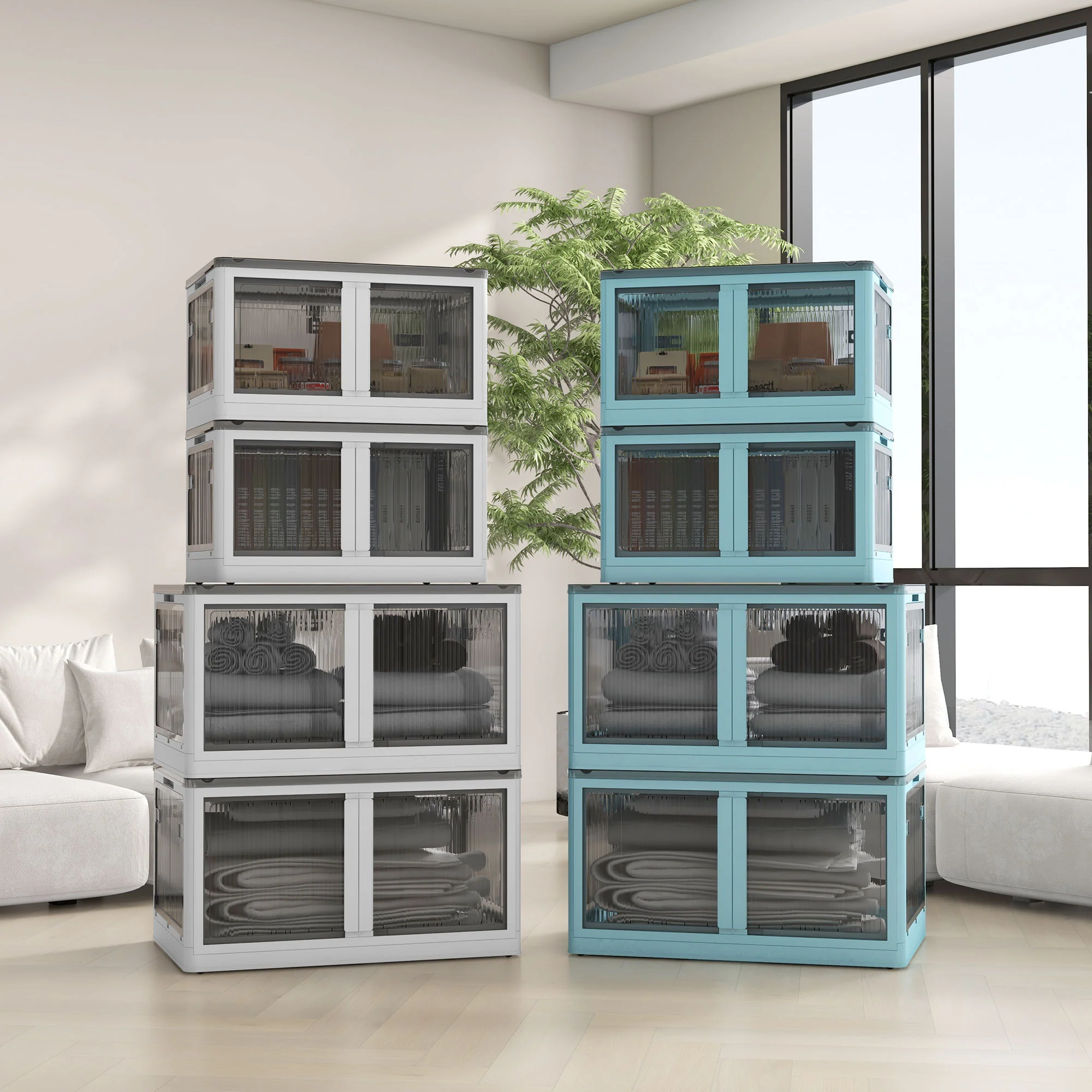 Stackable Storage Bins with Lids Wheels and Collapsible White - Image 11