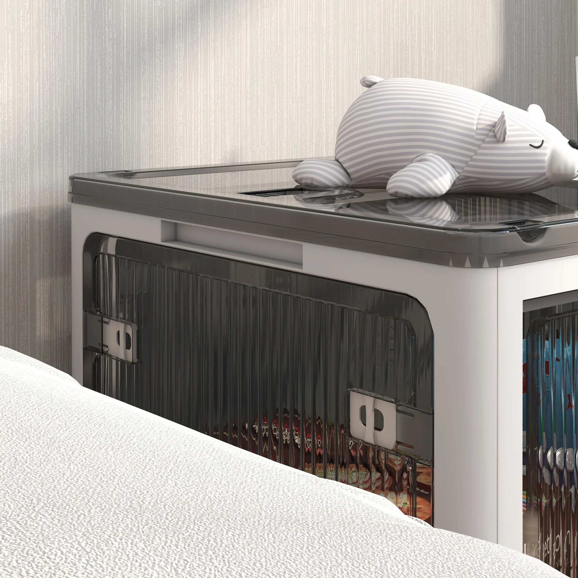 Stackable Storage Bins with Lids Wheels and Collapsible White - Image 5