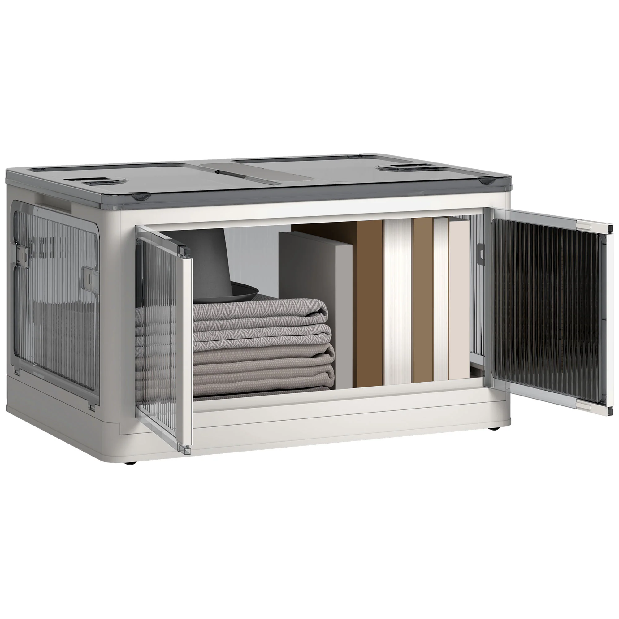 Stackable Storage Bins with Lids Wheels and Collapsible White - Image 6