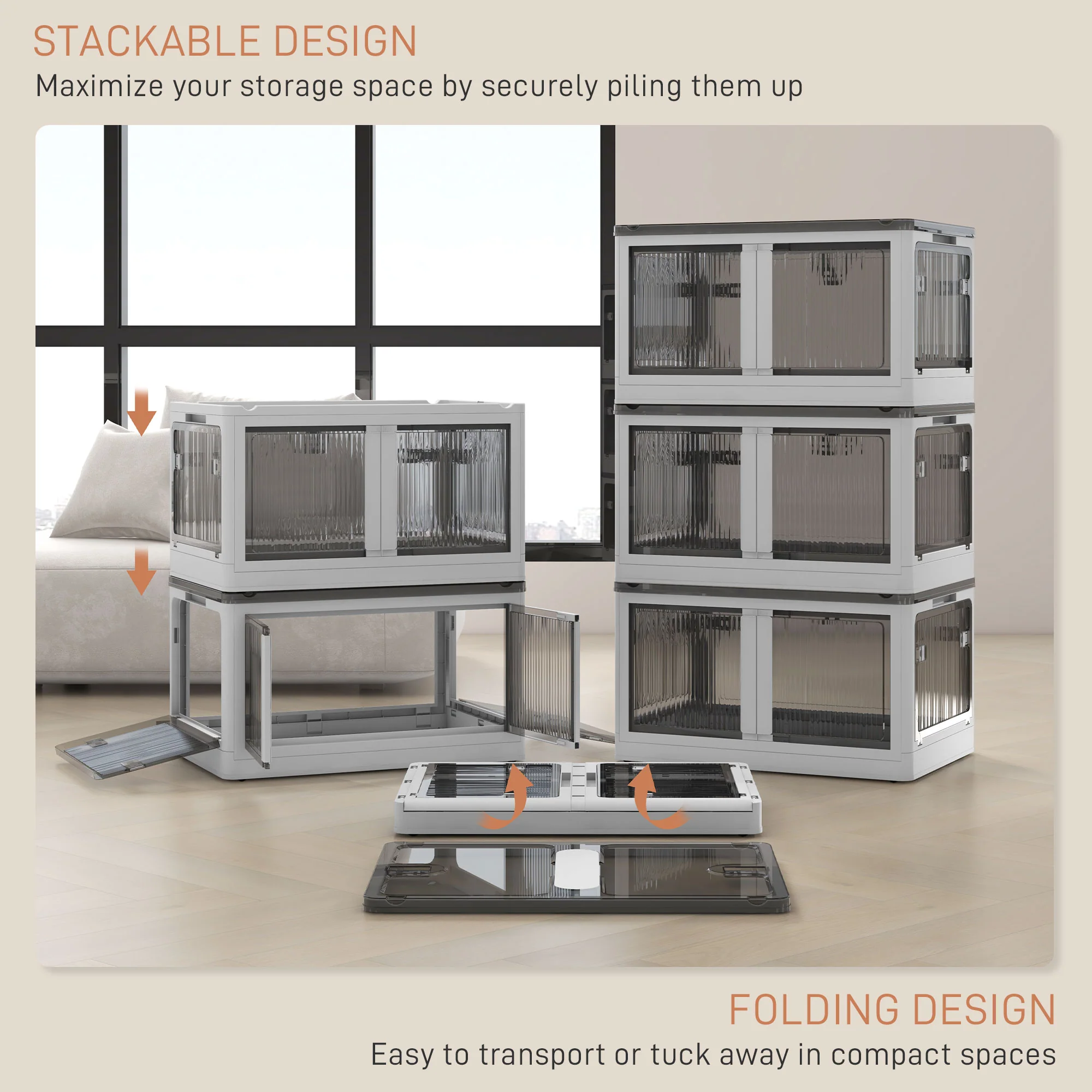 Stackable Storage Bins with Lids Wheels and Collapsible White - Image 8