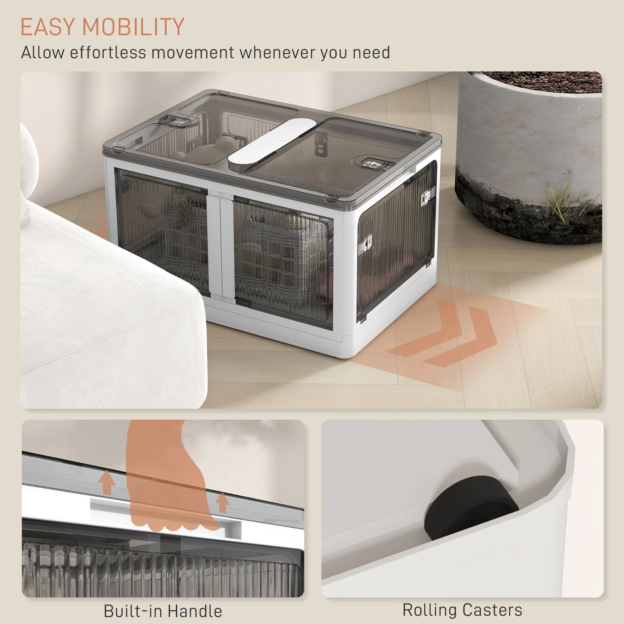 Stackable Storage Bins with Lids Wheels and Collapsible White - Image 9