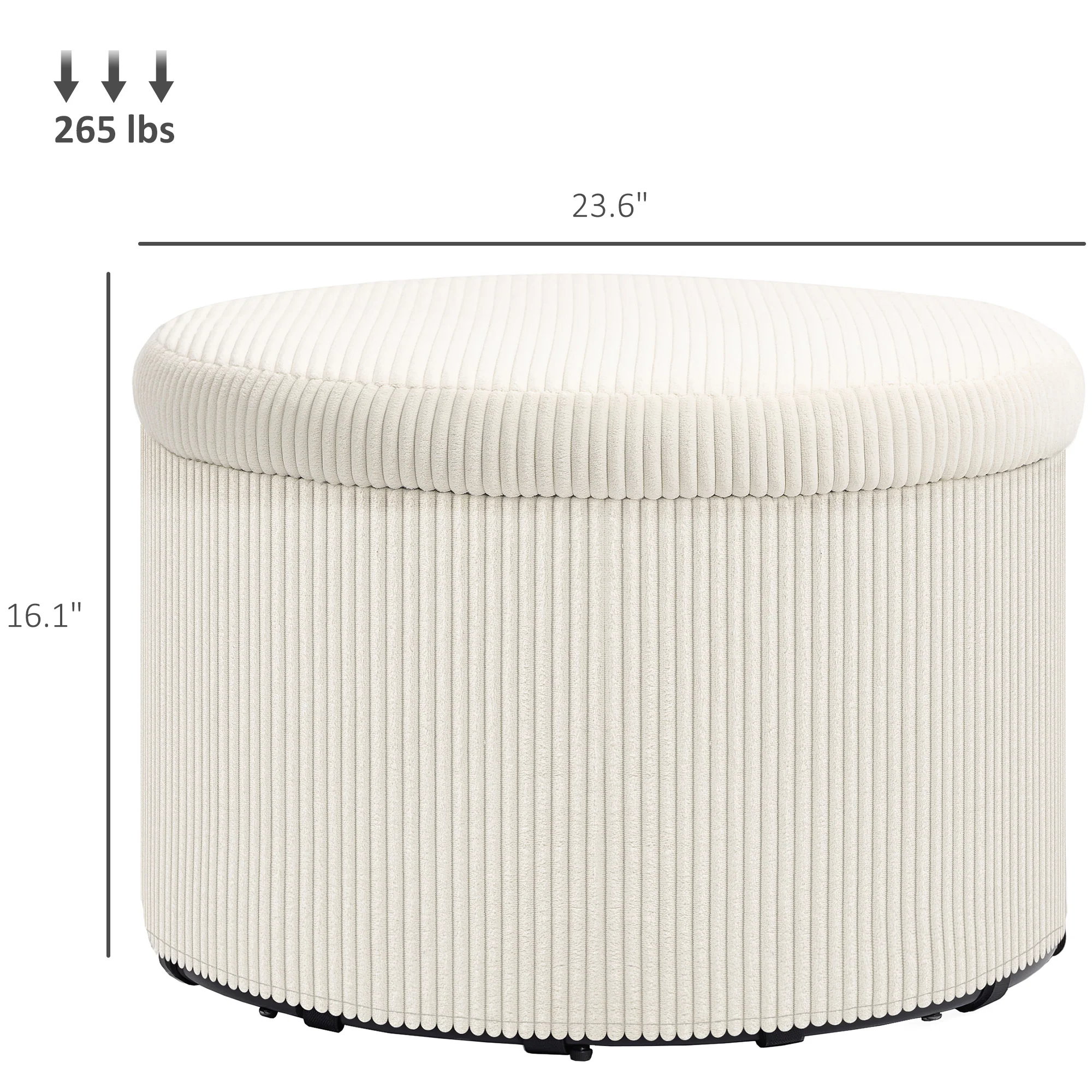 24" Storage Ottoman with Lid, Upholstered Corduroy Foot Rest Stool for Bedroom, Beige - Image 5