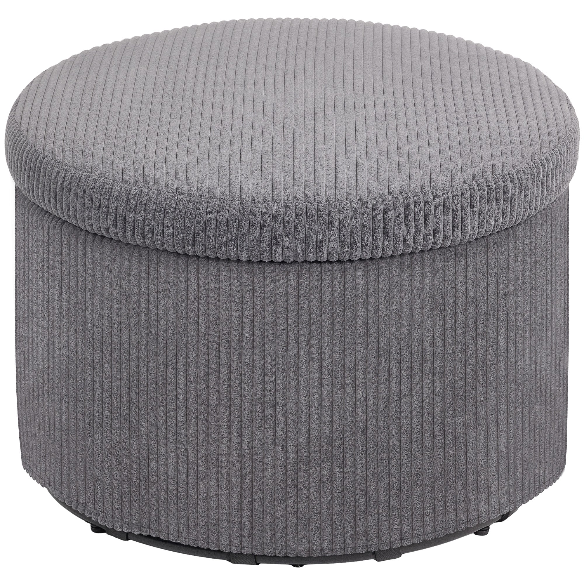 24" Storage Ottoman with Lid, Upholstered Corduroy Foot Rest Stool for Bedroom, Gray - Image 12