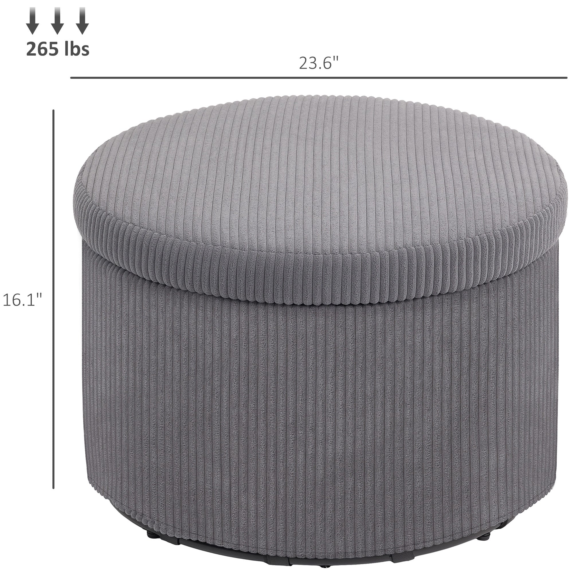 24" Storage Ottoman with Lid, Upholstered Corduroy Foot Rest Stool for Bedroom, Gray - Image 5