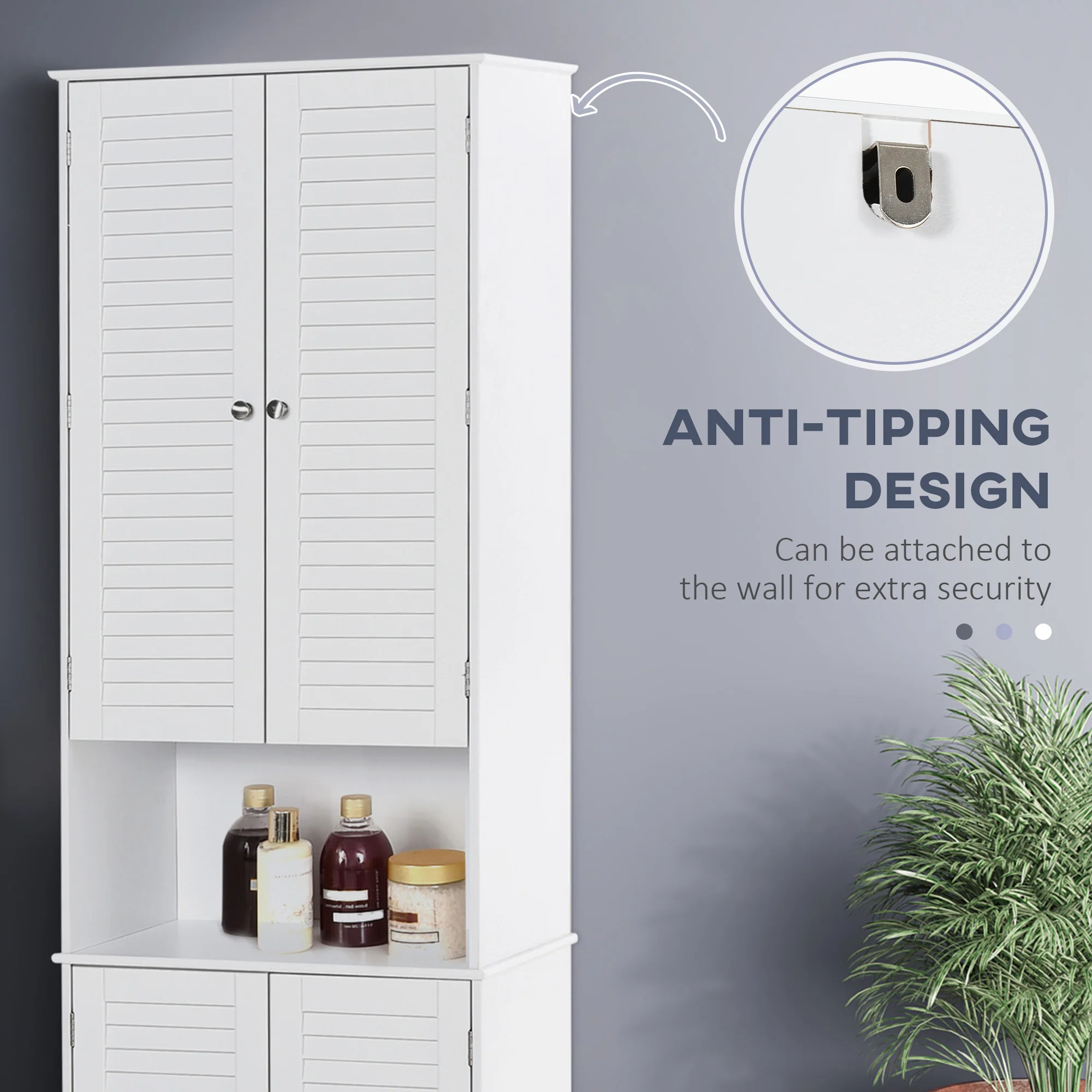 Tall Narrow Bathroom Storage Cabinet w/ Doors & Shelf, Freestanding Linen Cabinet, White - Image 11