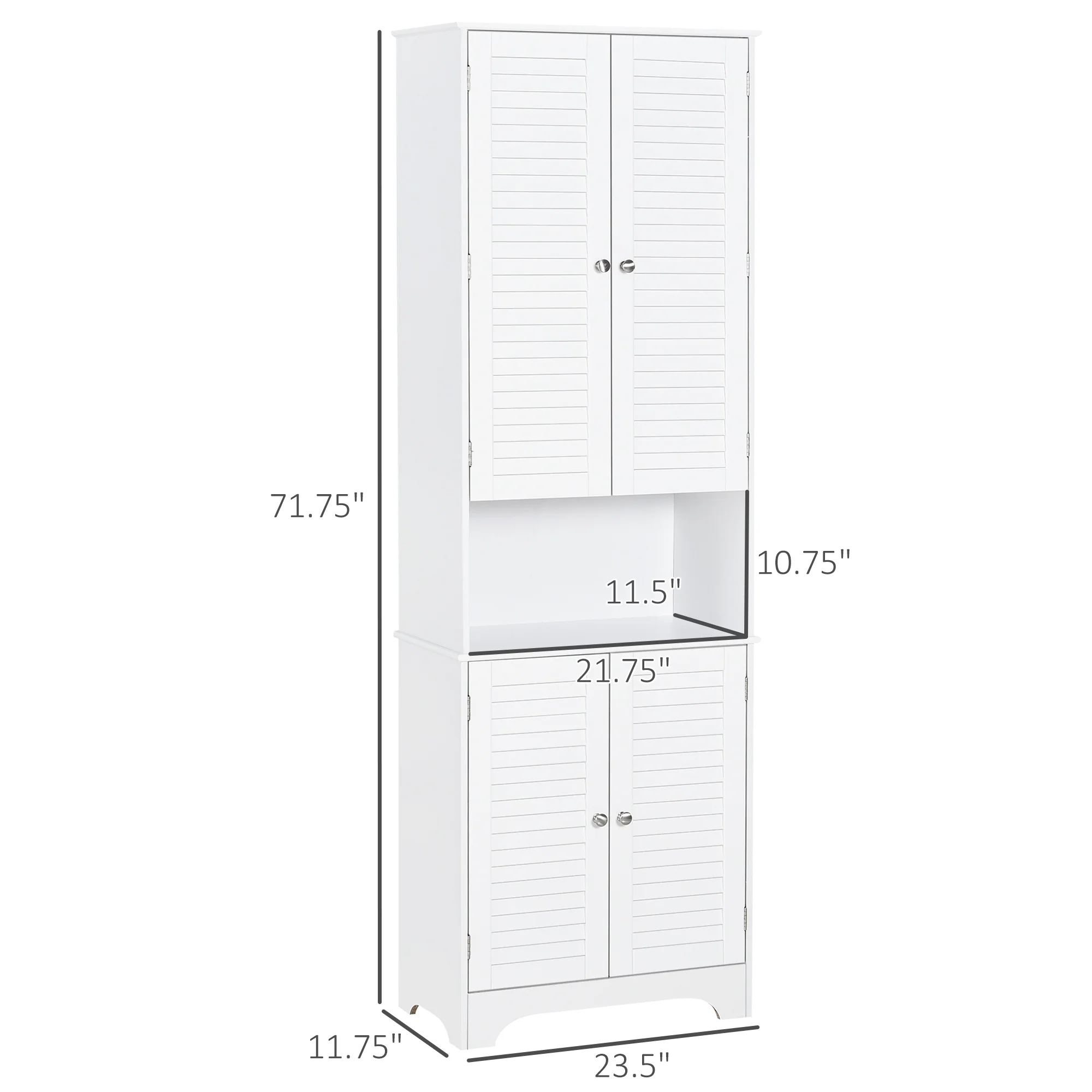 Tall Narrow Bathroom Storage Cabinet w/ Doors & Shelf, Freestanding Linen Cabinet, White - Image 5