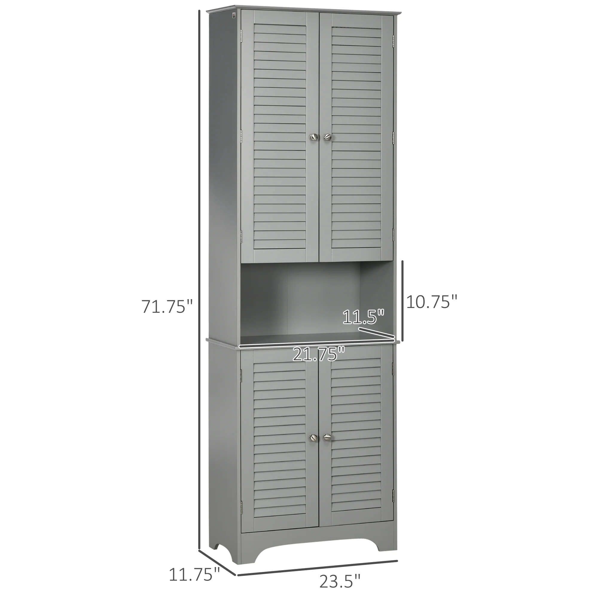 Tall Narrow Bathroom Storage Cabinet with Doors and Shelf Adjustability Gray - Image 5