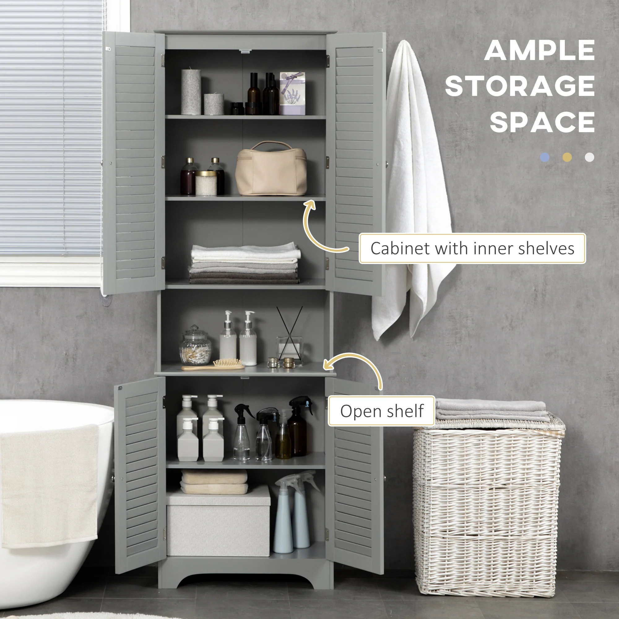 Tall Narrow Bathroom Storage Cabinet with Doors and Shelf Adjustability Gray - Image 6