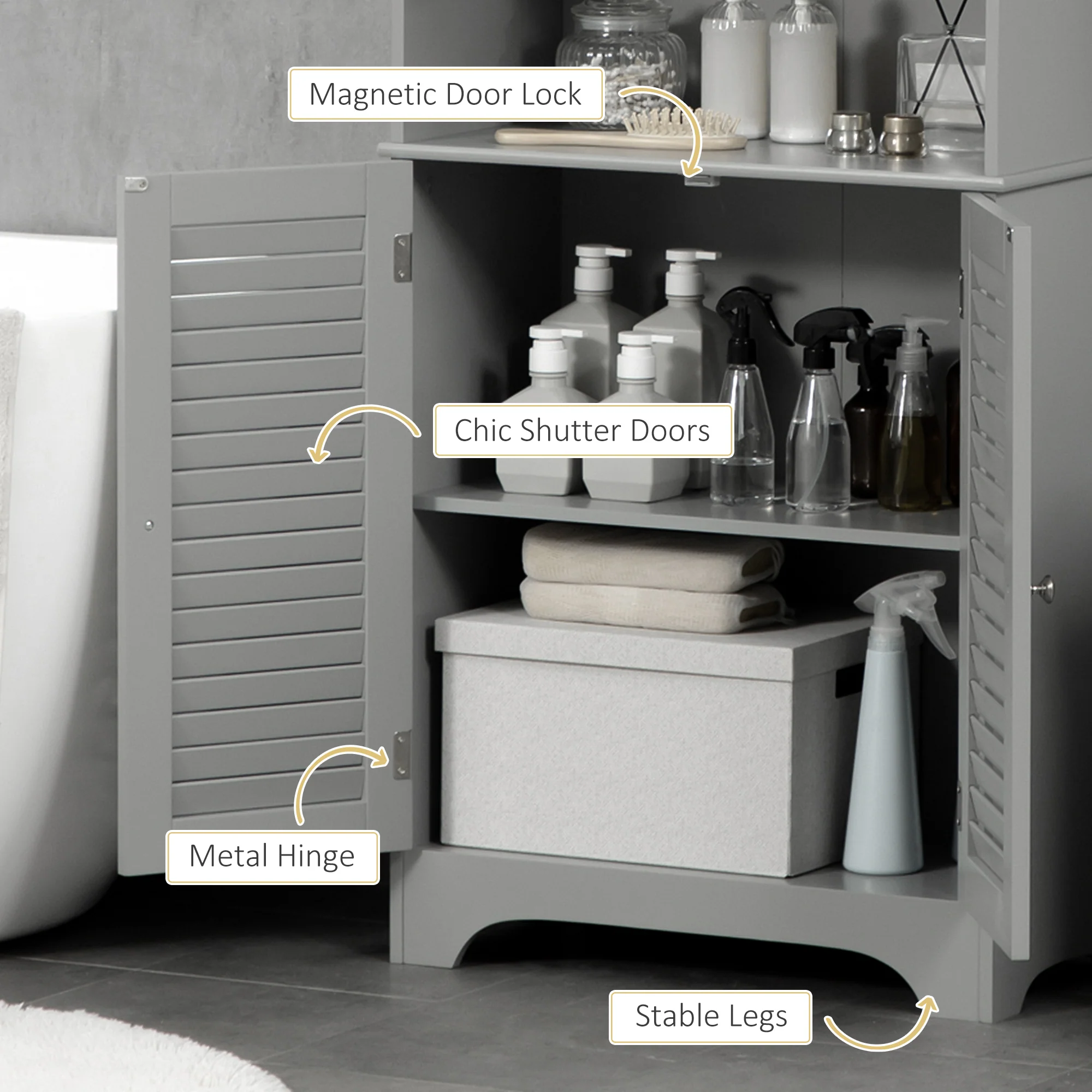 Tall Narrow Bathroom Storage Cabinet with Doors and Shelf Adjustability Gray - Image 7