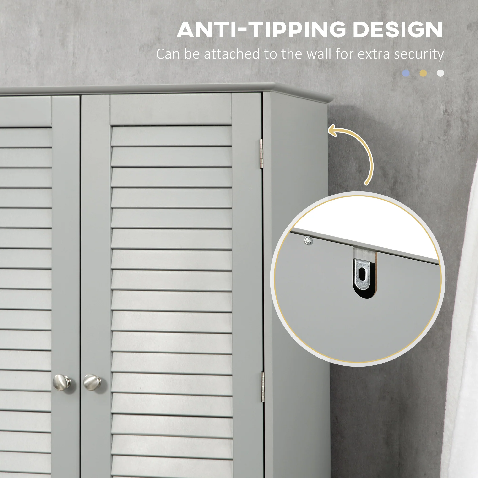 Tall Narrow Bathroom Storage Cabinet with Doors and Shelf Adjustability Gray - Image 9