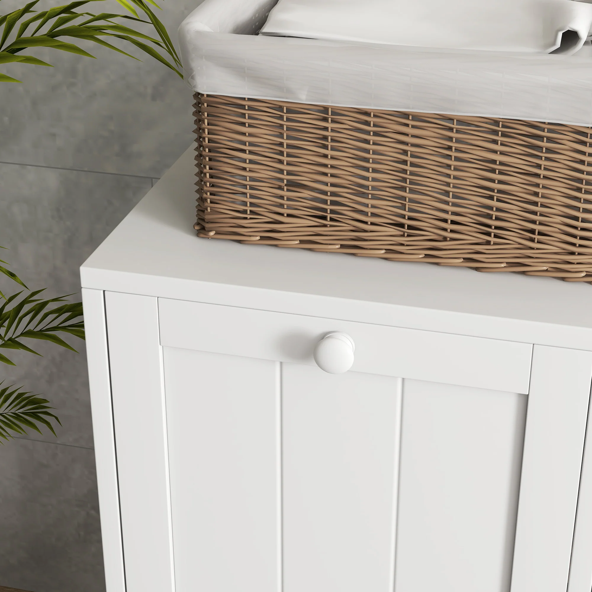 Tilt-out Laundry Storage Cabinet with 2 Compartment Hampers, White - Image 10