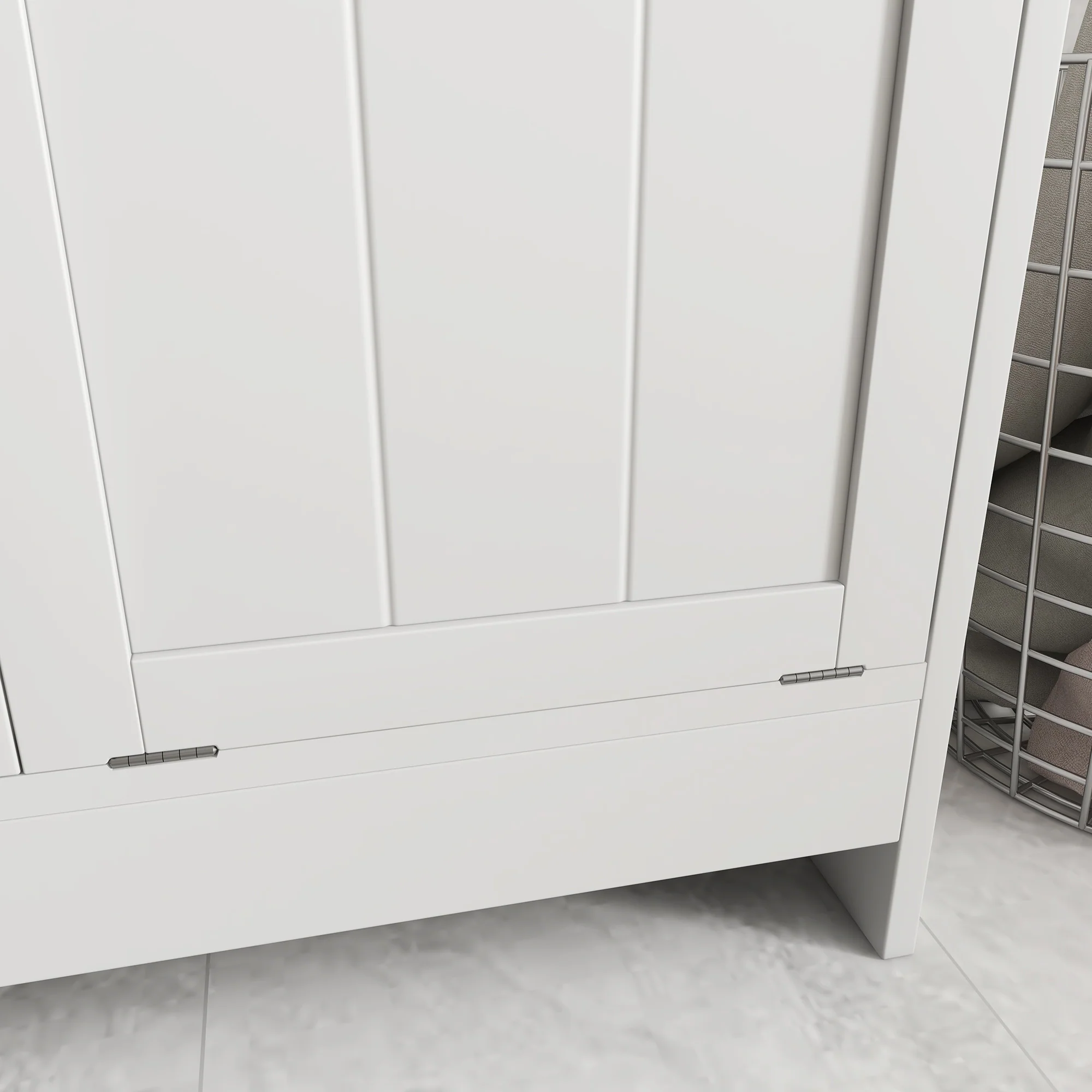 Tilt-out Laundry Storage Cabinet with 2 Compartment Hampers, White - Image 11