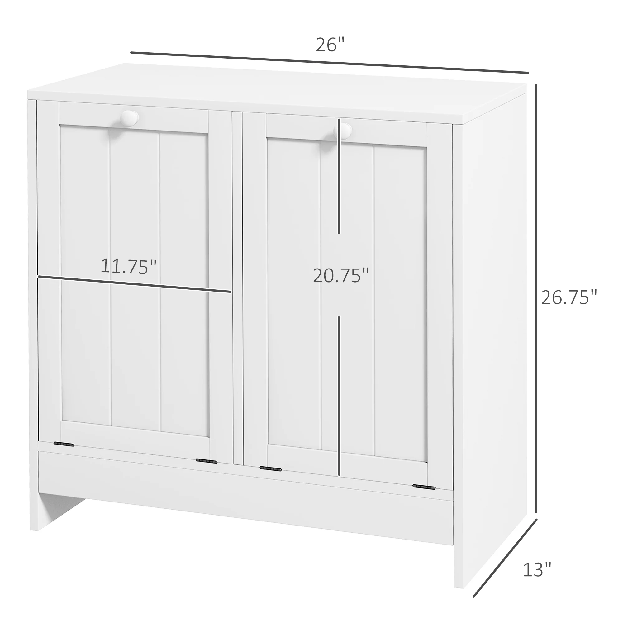 Tilt-out Laundry Storage Cabinet with 2 Compartment Hampers, White - Image 5