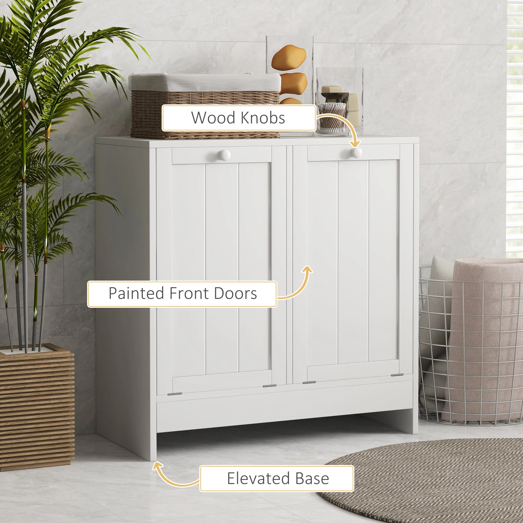 Tilt-out Laundry Storage Cabinet with 2 Compartment Hampers, White - Image 7