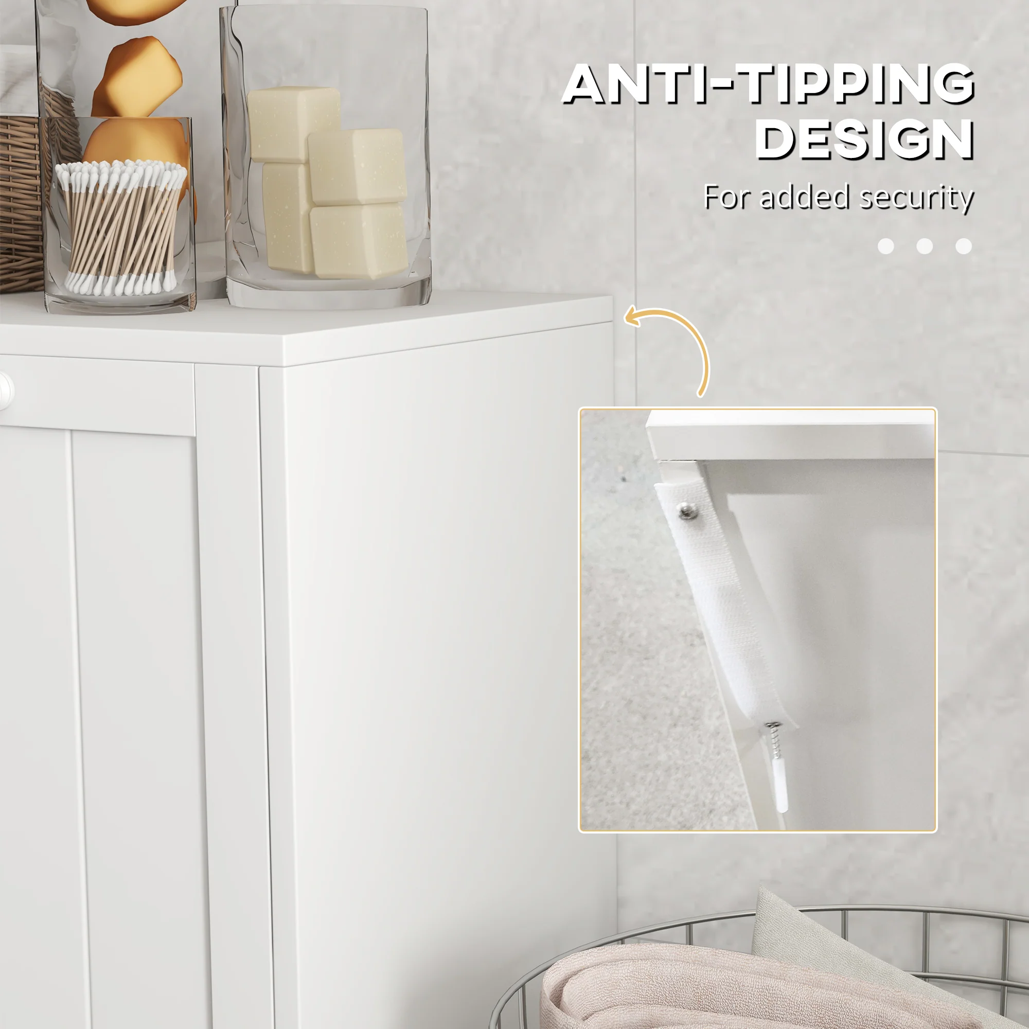 Tilt-out Laundry Storage Cabinet with 2 Compartment Hampers, White - Image 8