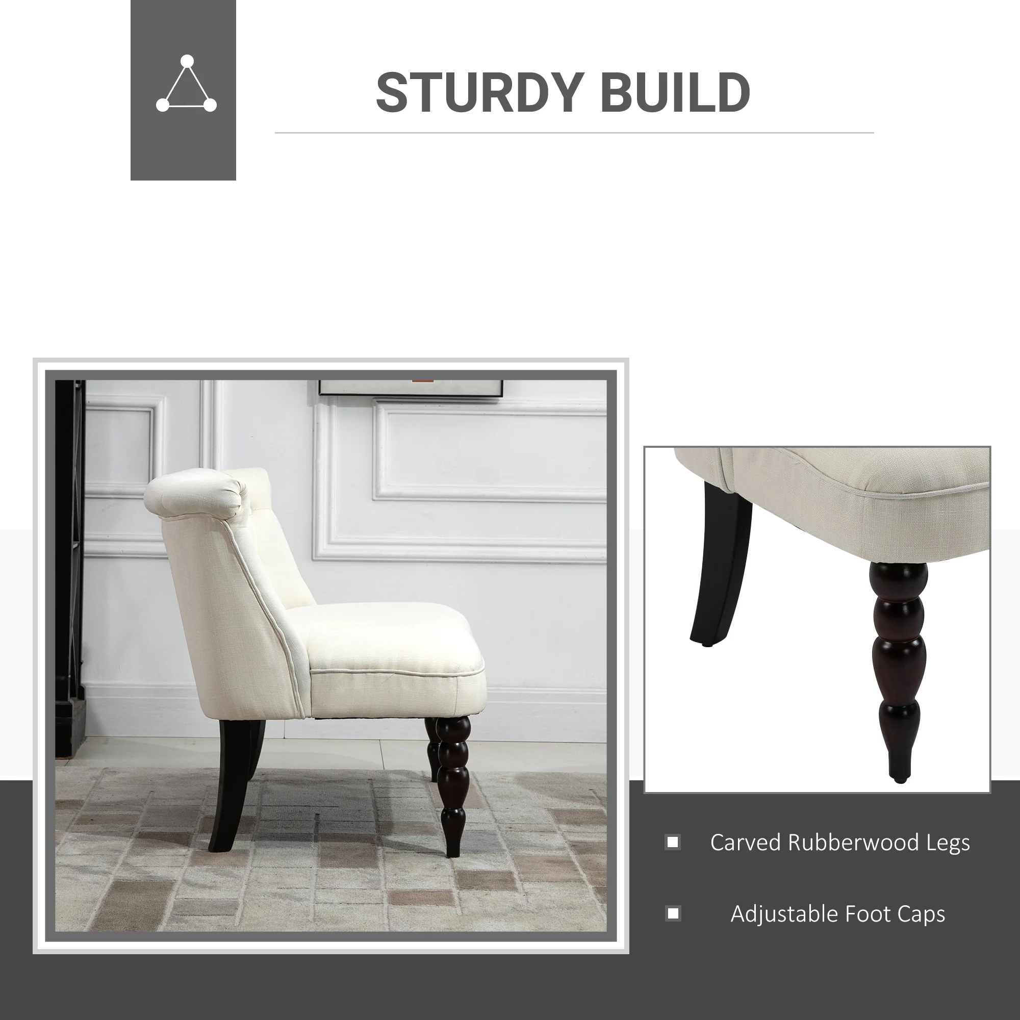 47" W Button Tufted Fabric Loveseat with Wood Legs for Living Room in Cream White - Image 7