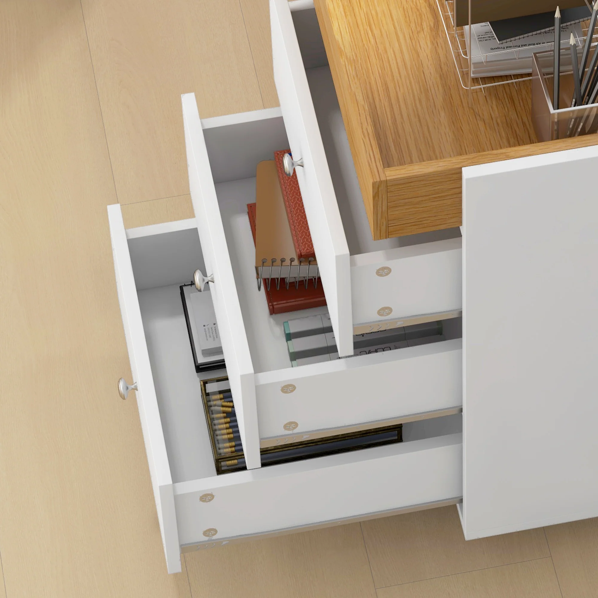 Rolling File Cabinet on Wheels, Mobile Home Office Storage with 3 Drawers, White - Image 10