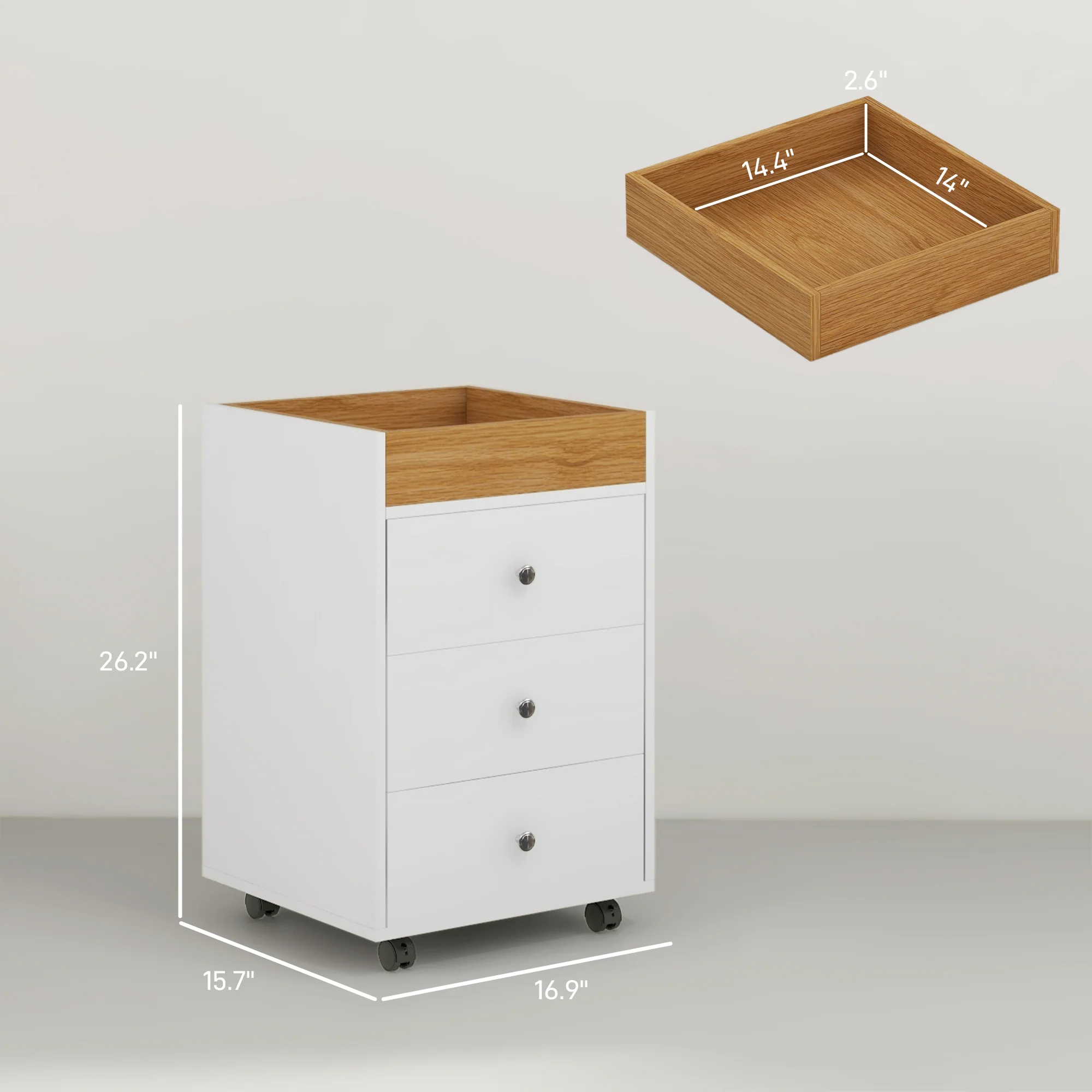 Rolling File Cabinet on Wheels, Mobile Home Office Storage with 3 Drawers, White - Image 5
