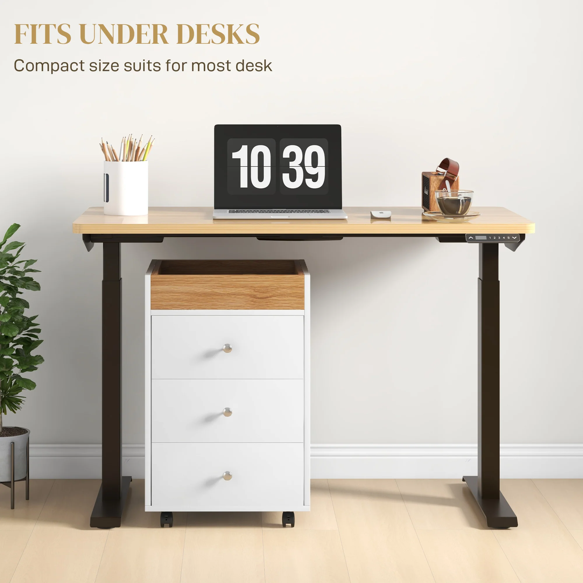 Rolling File Cabinet on Wheels, Mobile Home Office Storage with 3 Drawers, White - Image 8