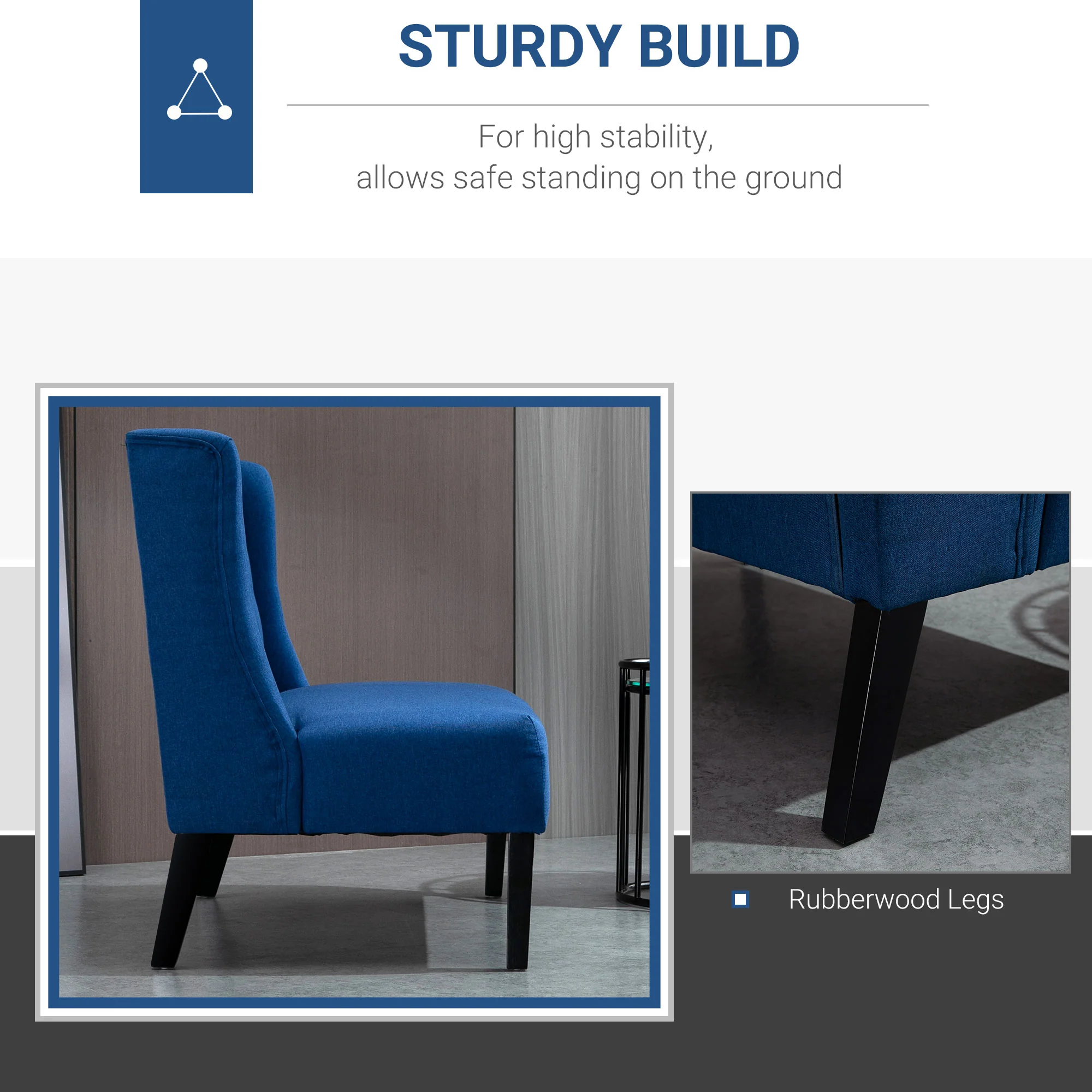 Wingback Double Sofa, Linen Upholstered Wingback Loveseat with Tufted Detail and Wood Legs, Blue - Image 8