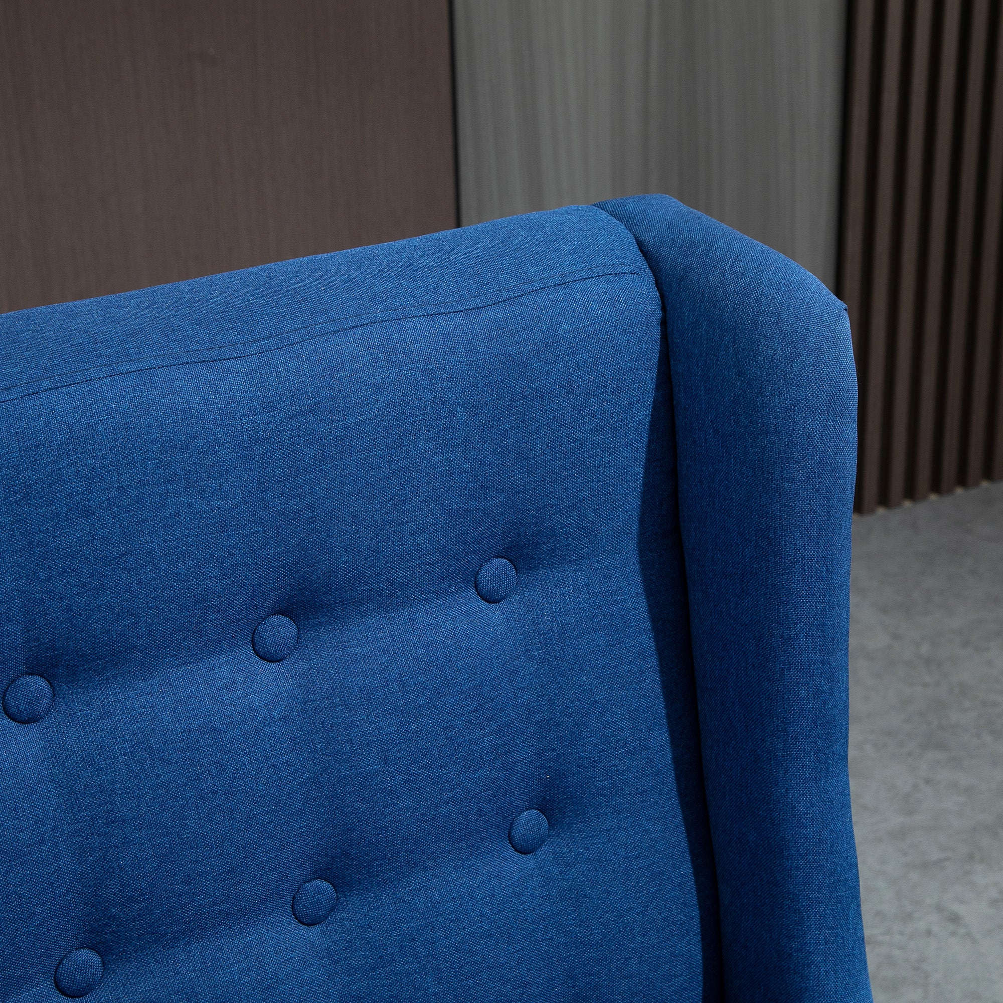Wingback Double Sofa, Linen Upholstered Wingback Loveseat with Tufted Detail and Wood Legs, Blue - Image 9